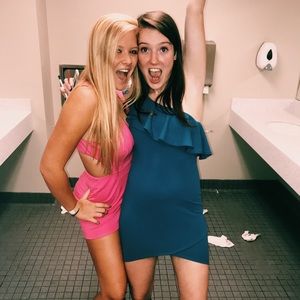 One shoulder blue dress!